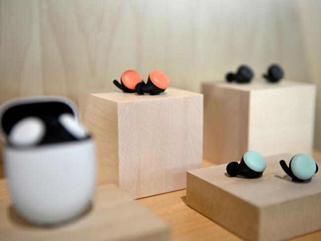 The new Google Earbuds are on display during a Google product launch. Picture: AFP