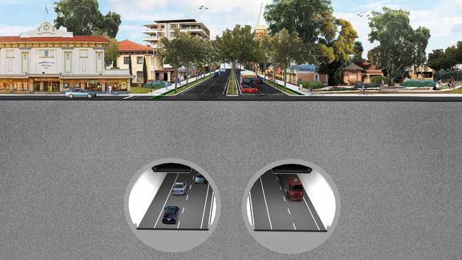 Artist impression of a tunnel under the Thebarton section of South Road. Picture: Supplied