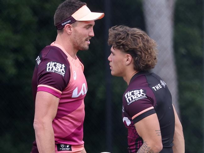 Corey Oates and Reece Walsh have buried the hatchet. Picture: Liam Kidston