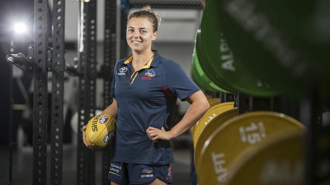 Adelaide Crows AFLW star Ebony Marinoff will play for Glenelg in the SANFLW on Friday. Picture: Simon Cross