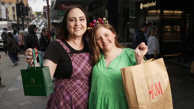 Bec Curran with daughter Amelia Allwright 11 who were out shopping. Last minute Christmas shoppers in Hobart. Picture: Nikki Davis-Jones