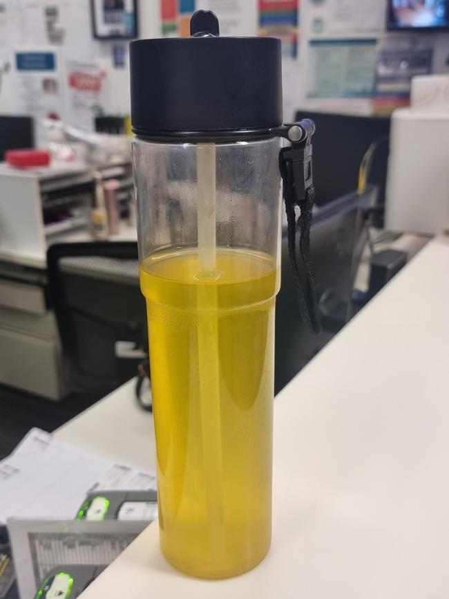 A bottle of liquid – which Ms Fentiman claimed to Berocca – sent Thursday’s parliamentary sitting into a spin after claims were aired over patients urinating in bottles being passed around the emergency department of the Gold Coast Hospital this week. Picture: Supplied