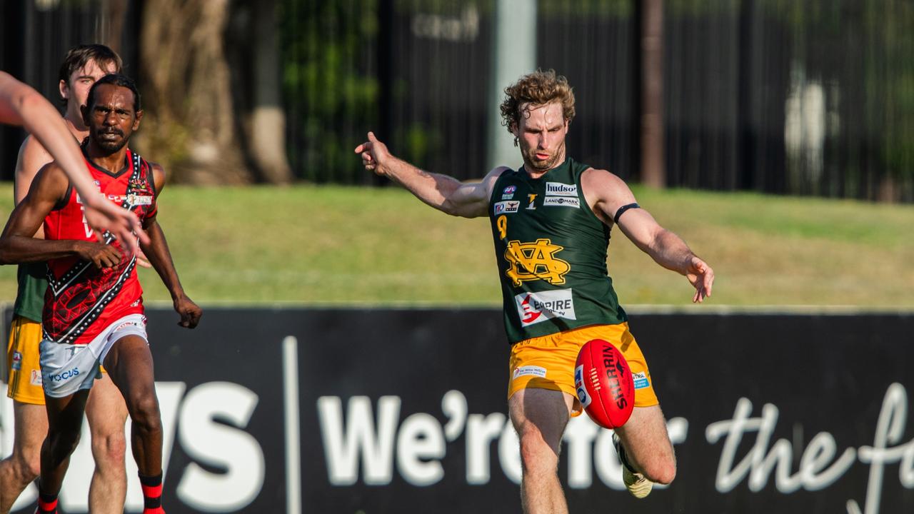 Dylan Landt playing for St Mary's against the Tiwi Bombers in Round 6 of the 2024-25 NTFL season. Picture: Pema Tamang Pakhrin