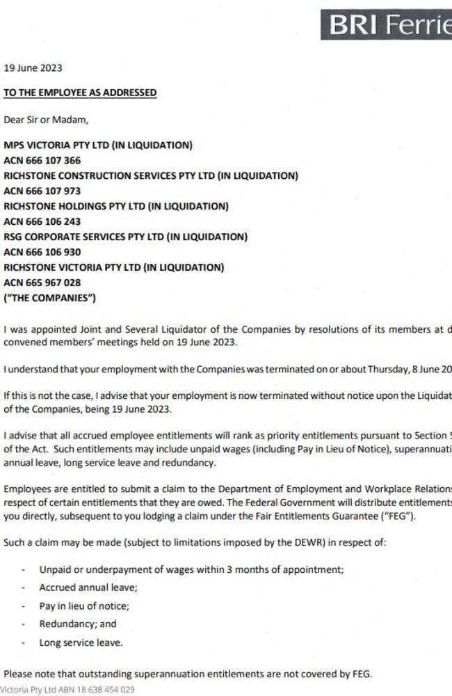 The message liquidators sent to employees upon their appointment.