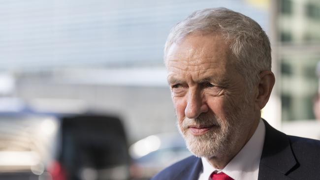 BRUSSELS, BELGIUM - FEBRUARY 21, 2019 : British Labour leader and Leader of the Opposition, Jeremy Corbyn is talking to media at the Berlaymont, the EU Commission headquarters on February 21, 2019 in Brussels, Belgium. Jeremy Corbyn and Labour's Brexit team met with the European Chief Negotiator for the United Kingdom Exiting the European Union Michel Barnier. (Photo by Thierry Monasse/Getty Images)