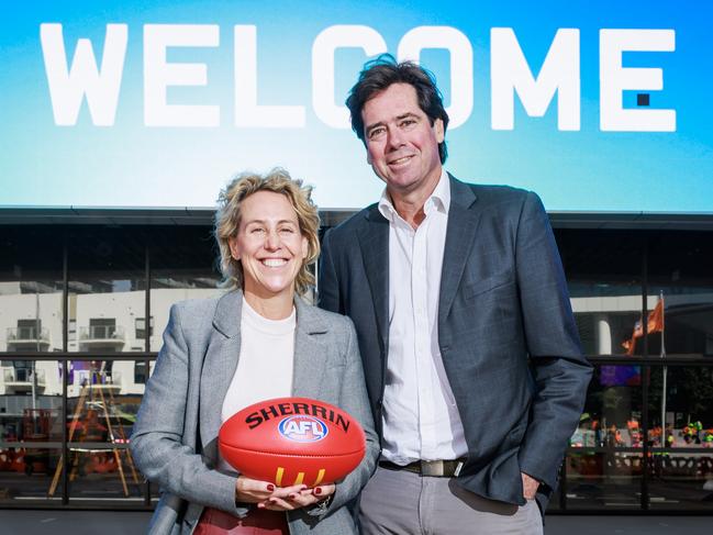 AFL customer general manager Kylie Rogers and chief executive Gillon McLachlan. Picture: Aaron Francis