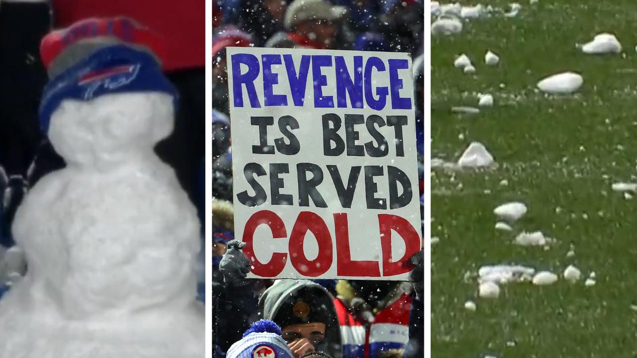 Play was stopped at Highmark Stadium when fans pelted players with snowballs.