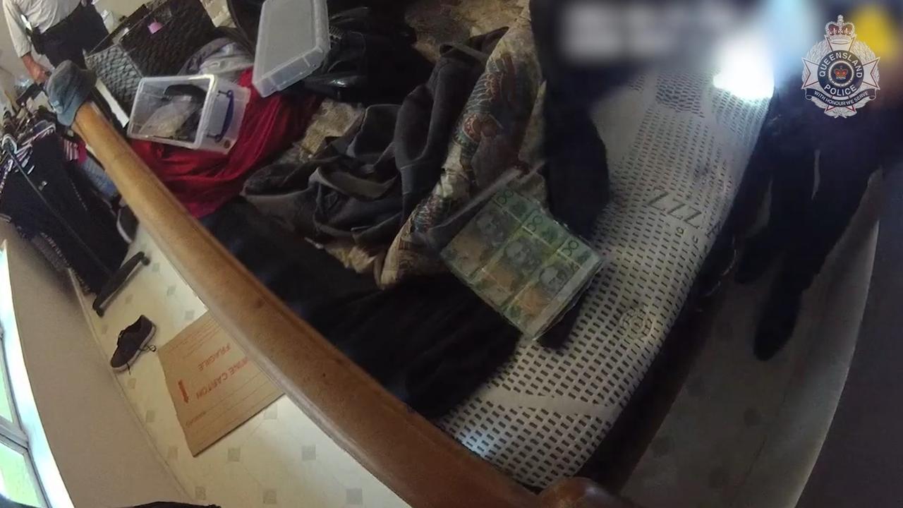 Police found $180,000 cash and phones in a mattress during a raid at a West Mackay home on April 24, 2021. Picture: Supplied