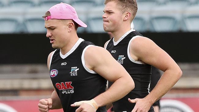 Ollie Wines and Dan Houston at training. Picture: Sarah Reed