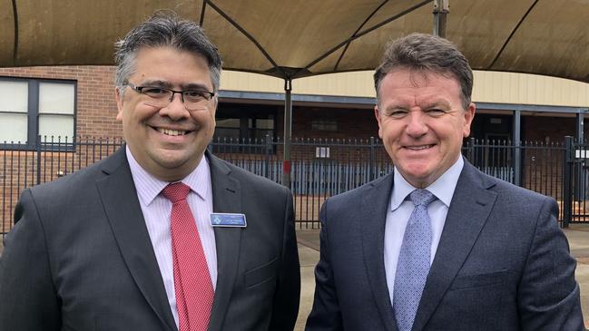 St Christopher's Catholic Primary School principal Jamie Wahab and Tony Farley, executive director Sydney Catholic Schools. Picture: Lawrence Machado