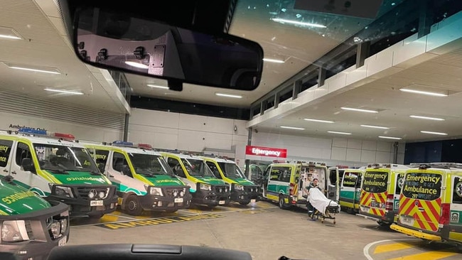 Ambulance Ramping at Flinders Medical Centre. Picture: Ambulance Employees Association