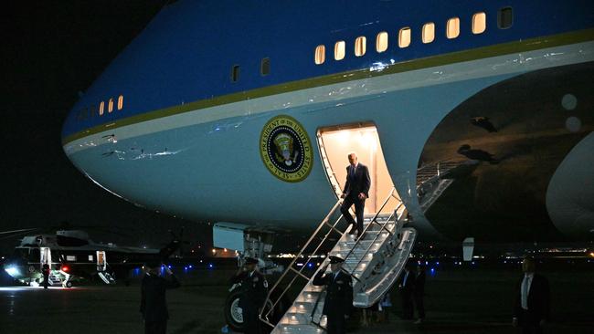 Joe Biden now uses the short stairs on Air Force One to limit the chance of a stumble. (Photo by Mandel NGAN / AFP)