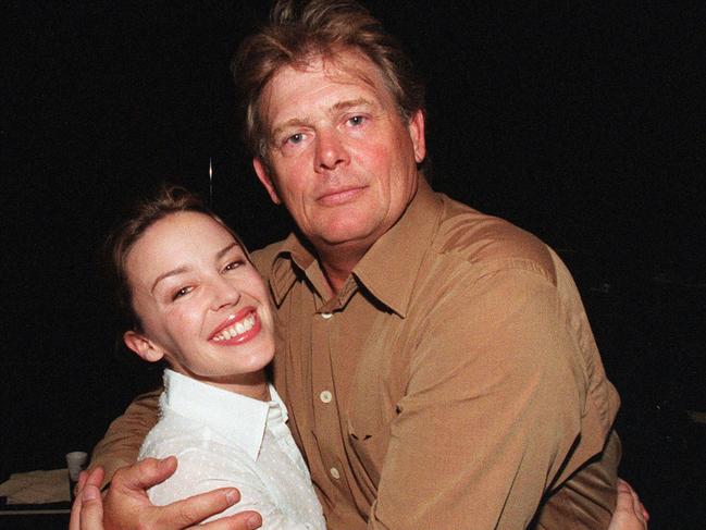 Kylie Minogue with John Farnham rehearsing for East Timor concert for Australian troops. Picture: Supplied