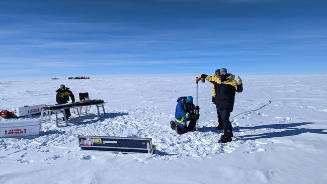 Drilling at camp for million year ice core project. Picture: Supplied/Sharon Labudda