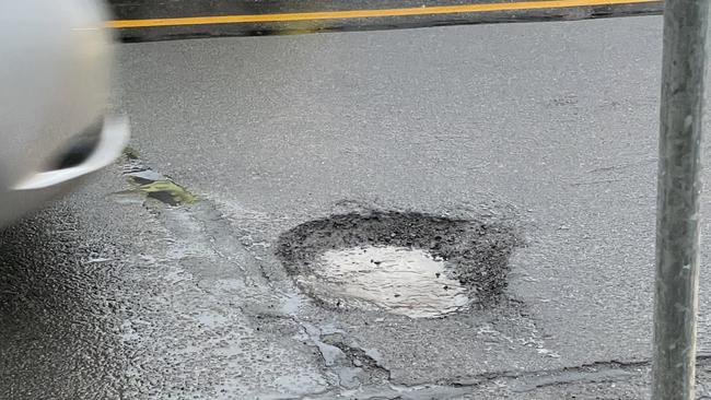 A pothole on Toorak Rd in Burwood.