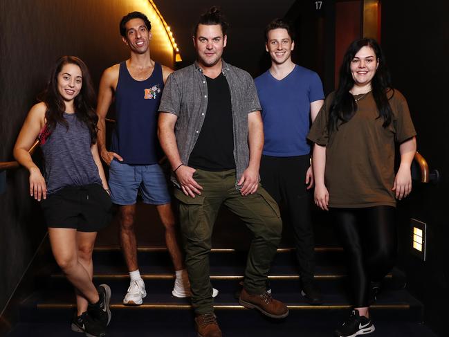 The cast pictured before make-up. From left: Monique Salle, Nat Jobe, Ben Mingay, Caleb Vines and Sarah Murr. Picture: Sam Ruttyn