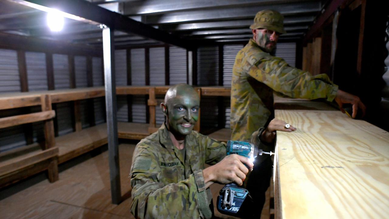 Exercise Brolga Run at the Townsville Field Training Area at High Range. Soldiers from 3CER build a Brigade Command Post bunker. Sapper Lochlan Warwick and Sapper Tom Boddy. Picture: Evan Morgan