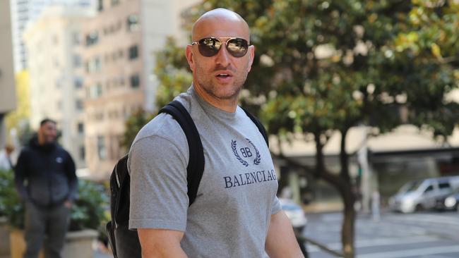 Designer-loving bikie Tarek Zahed leaves the Downing Centre in Sydney in April after being in court for the first time after his extradition back to NSW from Victoria over a parole breach. Picture: NCA NewsWire / Christian Gilles