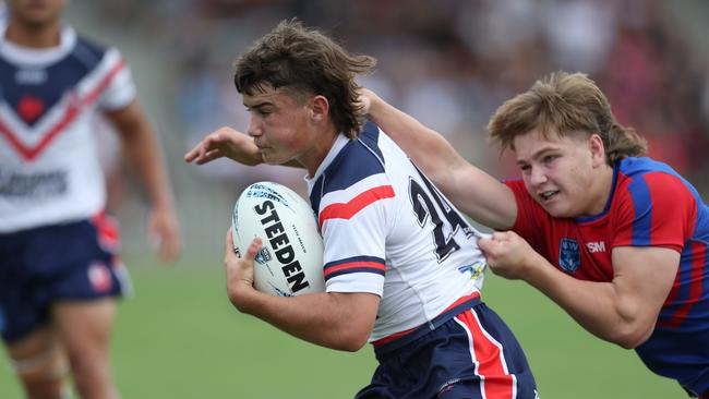 Jai Callaghan with possession for the Roosters in the Andrew Johns Cup Grand Final. Picture: Sue Graham