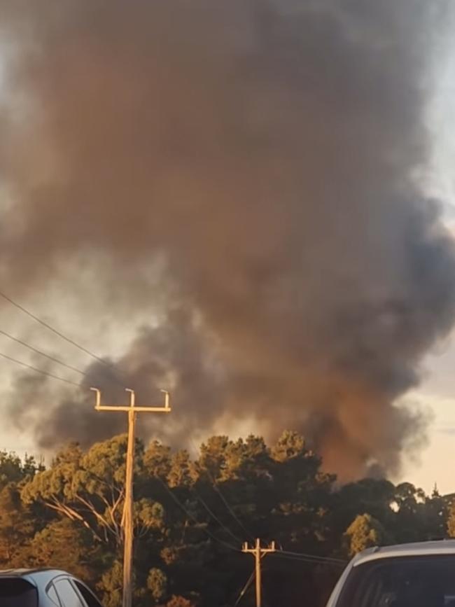 Fireys have been called to a blaze at a pine plantation on Maryvale Rd in Morwell on Tuesday afternoon, where large volumes of smoke could be seen from the road. Picture: Estella Val / Facebook