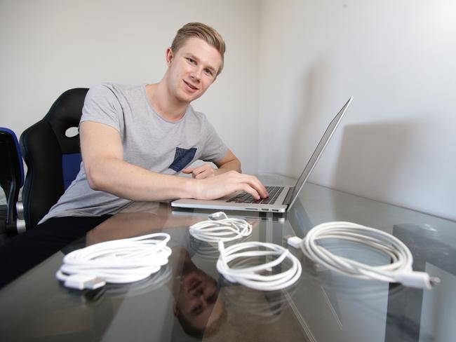 Teen boss ... Jonathan Colak started up an online mobile device accessories business in high school. Picture: Luke Marsden / News Corp Australia