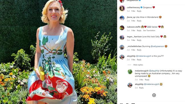 A dress worn by Olympic great Sally Pearson is claimed to be a “botched copy” of an original – which retailed for $3825 in 2022 and has since sold out. Picture Instagram