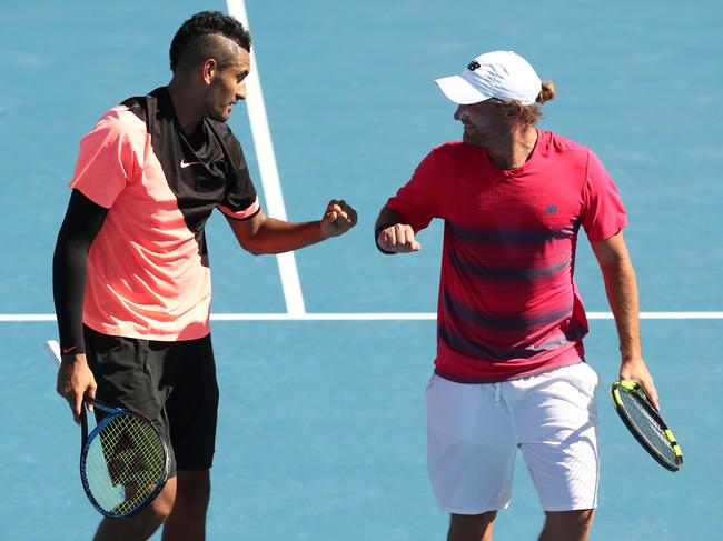 Nick Kyrgios and Matt Reid are close friends and regular doubles partners. Picture: Ryan Pierse/Getty Images