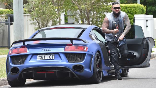 National vice-president of the Nomads Moudi Tajjour arrives at his Sydney home, in suburban Merrylands. Picture: Troy Snook