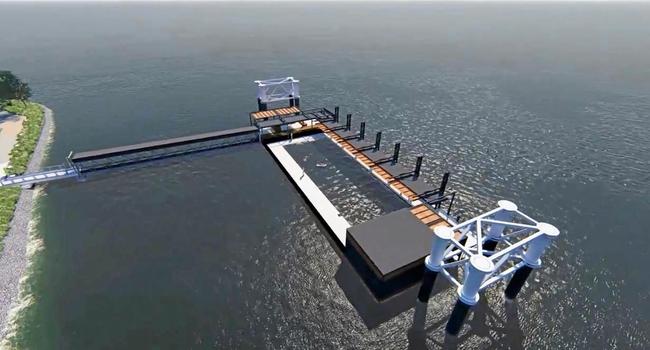 An artist&#39;s impression of the floating pontoon pool, part of East Shores Stage 1B. Picture: Gladstone Ports Corporation