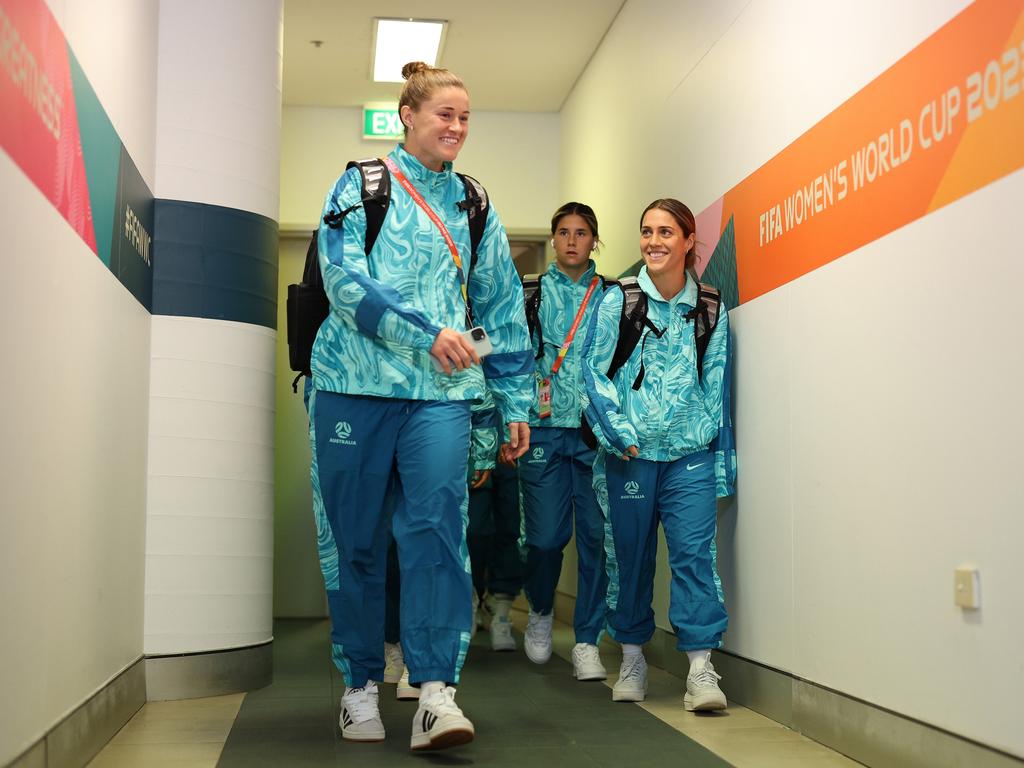 Teagan Micah and Katrina Gorry during the Women’s World Cup. Picture: Elsa - FIFA/FIFA via Getty Images