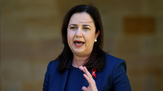 Queensland Premier Annastacia Palaszczuk announcing her decision today. Picture: NCA NewsWire / Dan Peled