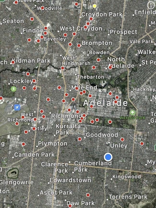 A map depicting overnight lightning strikes, November 10. Picture: My Lightning Tracker