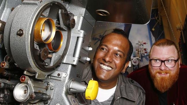 Sydney Film Festival Director Nashen Moodley and Randwick Ritz cinema General Manager Lachlan McLeod in the projection house at the Ritz Cinema in Randwick. Picture: John Appleyard