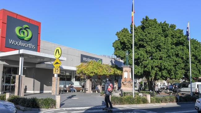 The Balmain Woolworths car park where a 16-year-old boy was stabbed. Picture: Peter Rae.
