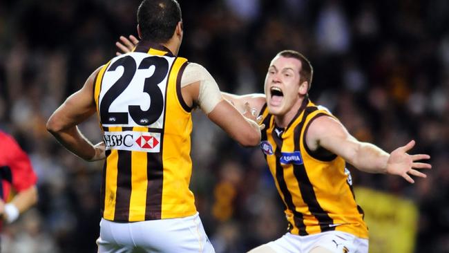 Jarryd Roughead was on hand to celebrate Lance Franklin’s 100th goal in 2008 — and he kicked a handy 75 himself.