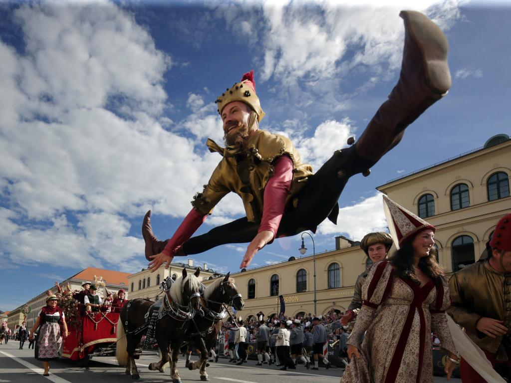 Traditional dancers, so called Morisken-Taenzer, participate in the riflemen's parade on the second day of the 2023 Munich Oktoberfest in Germany. This year's Oktoberfest will run until October 3 and is expected to draw millions of visitors. Picture: Johannes Simon/Getty Images