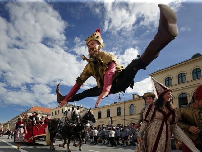 Traditional dancers, so called Morisken-Taenzer, participate in the riflemen's parade on the second day of the 2023 Munich Oktoberfest in Germany. This year's Oktoberfest will run until October 3 and is expected to draw millions of visitors. Picture: Johannes Simon/Getty Images 