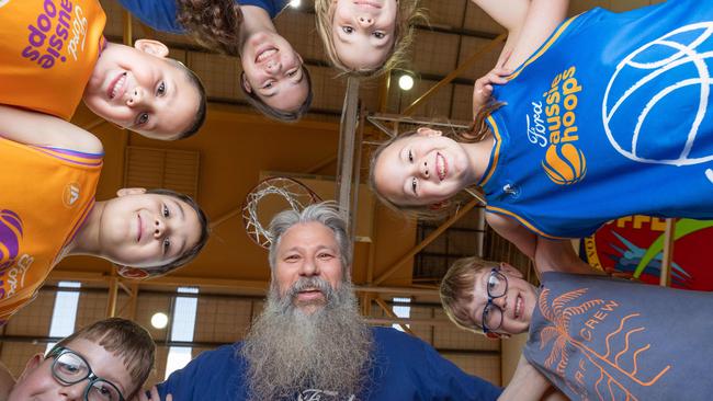 Mr Shuken and some of South Australia’s next big stars during a training session. Picture: Ben Clark