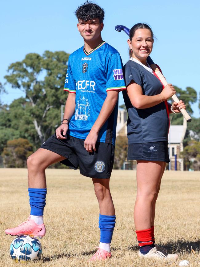 Georgio Flourentzou, 19, from AC Unito, and Jemima Davies, 19, from Burnside Hockey Club. Picture: Russell Millard Photography