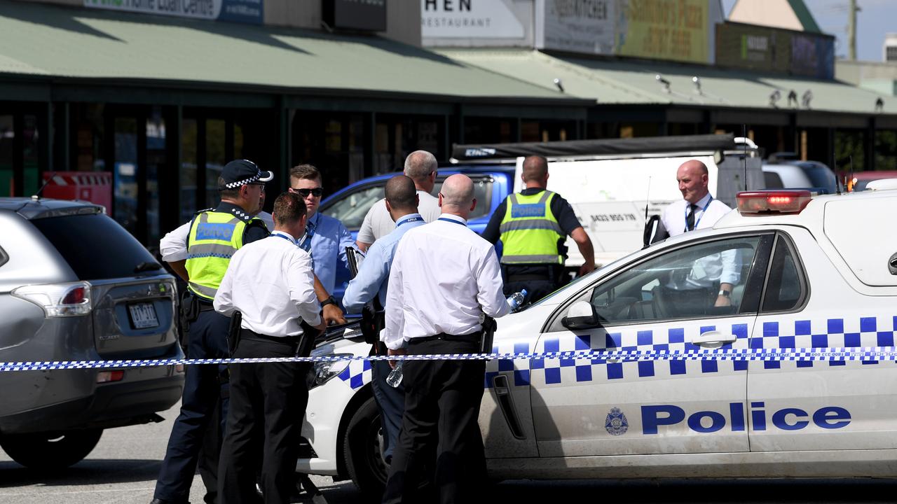 Police at the scene of the Hampton Park tattoo parlour shooting in February 2018.