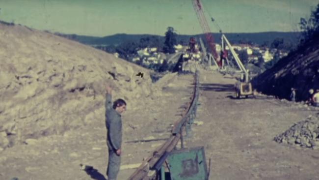 View of the construction of The Rip Bridge from a 1974 DMR film.