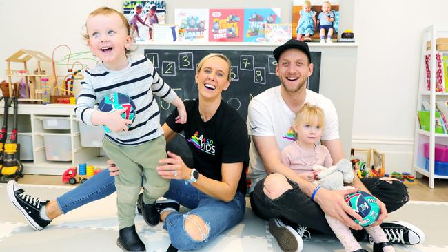 The Ingles family — Renae and Joe with now three-year-old twins Jacob and Milla. Picture: Stuart McEvoy.