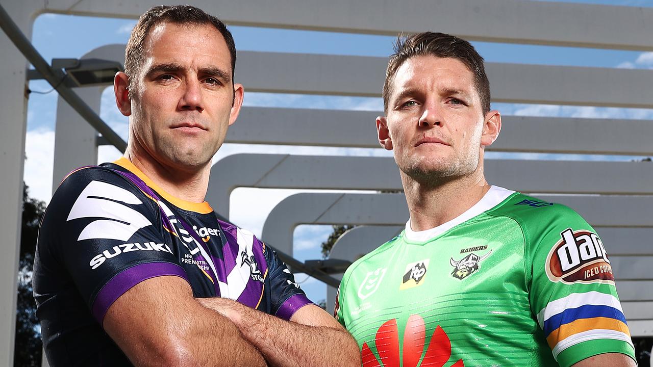 Cameron Smith of the Storm and Jarrod Croker of the Raiders will clash at AAMI Park on Saturday.