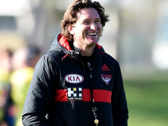 James Hird back at work coaching the Essendon football team.  Hird was discharged from hospital yesterday after falling off his bike and suffering serious concussion.  Picture: Nicole Garmston