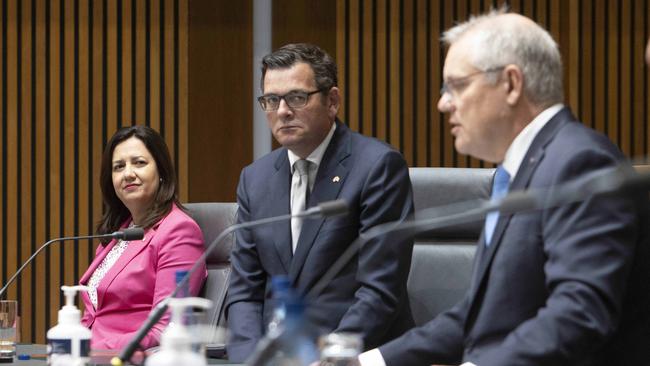 Prime Minister Scott Morrison with state and territory premiers for National Cabinet. Picture: NCA NewsWire / Gary Ramage