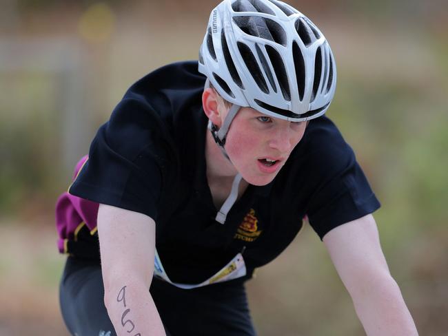 Simon Watt, the winner of the grade 8 boys individual section, on the cycle leg.