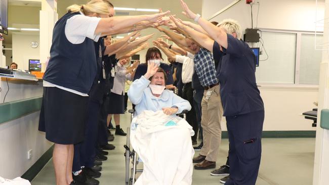 The last patient to leave the old Tweed Hospital on Tuesday was Tweed Heads resident Doreen Cording. Picture: Supplied