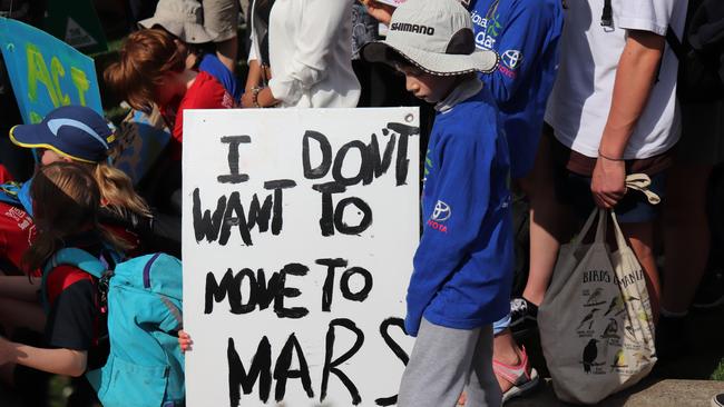 Children strike for climate change in Hobart. Picture: AAP Image/Ethan James