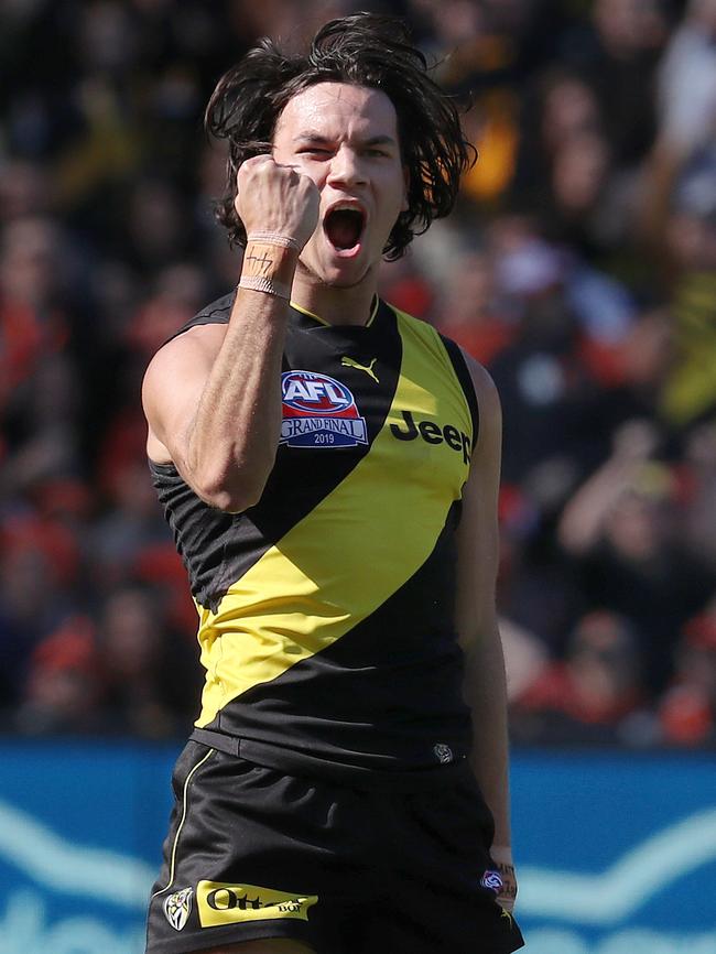 Rioli celebrates his goal. Picture: Michael Klein