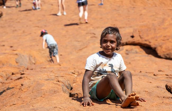 Four-year-old Enrick visited the rock with his family from Imanpa. Picture: EMMA MURRAY